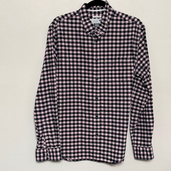 Old Navy Men's Oxford Shirt Large Pink Black Checkered Casual - Picture 1 of 2